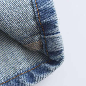 Jean cargo droit pour femme, taille mi-haute, coupe régulière, en denim bleu tie-dye, avec revers à volants, boutons, style designer, streetwear décontracté - Product Image 3