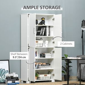 Industrial <b>White</b> Freestanding Kitchen Pantry <b>Cabinet</b> with 4 Door Cupboard and <b>Storage</b> Shelves - Product Image 6