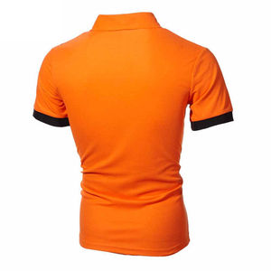 Camisa de Hombre de Manga Corta, Color Sólido, Tejida, 100% Algodón, Transpirable, Cuello Camisero, 140g, Corte Regular, Informal, Invierno, Naranja - Product Image 1