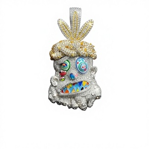 Colgante de Diamantes con Diseño de Monstruo de Dibujos Animados para Hombre, Chapado en Oro Amarillo 925, Esmalte de Color, Estilo Hip Hop, para Fiesta - Product Image 1