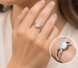 Natural Rainbow Moonstone <b>Ring</b> 925 Sterling Silver Plated Handmade Oval Gemstone <b>Ring</b> Boho Statement <b>Ring</b> - Product Image 1