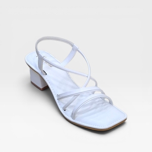 White Strappy Block Heel <b>Sandals</b> Square Toe Slip On Elegant Summer Heeled Shoes Women's PU Upper Low Heel Casual Party Wear - Product Image 1