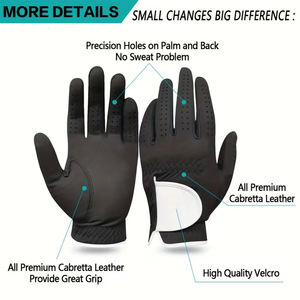 Guantes de golf en oferta para jóvenes, transpirables, de microfibra suave, color negro, guantes de golf de cuero Cabretta con dedos completos. - Product Image 3