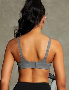 Women's Racerback Sports Bra Scoop Neck Medium Support Breathable <b>Mesh</b> Fitness Workout <b>Top</b> Solid Gray Seamless Design - Product Image 3
