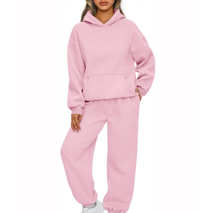 Women <b>Pink</b> Hooded <b>Tracksuit</b> Set Casual Regular Fit Full Length Sweatshirt Pants Solid Color Quick Dry Breathable Polyester/Nylon - Product Image 1