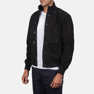 Chaqueta Bomber de Motocicleta Ligera, Informal y Transpirable, de Poliéster/Algodón Tejido Sólido Negro, con Cuello Alto y Cremallera, Manga Larga - Product Image 5