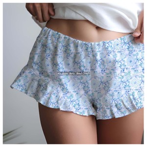 Pantalones cortos con volantes y estampado floral para mujer, pantalones elásticos con cintura elástica, pantalones cortos de verano para el hogar, informales - Product Image 6