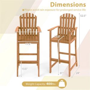 Sgabello da Bar Ergonomico per Esterni, Altezza Seduta 31 Pollici, Design a Doghe, Struttura in Legno, per Tavoli da Bar da 40-43 Pollici, Sedie da Bar Alte - Product Image 3