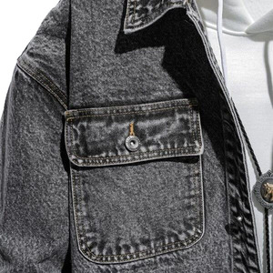 Plus Size Men Flap Pocket <b>Drop</b> Shoulder Oversized Black Denim Jacket Men High Quality Denim Jeans Jacket for Men & Women - Product Image 2
