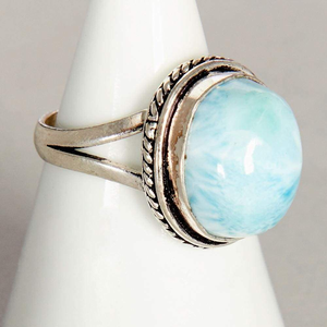 Natural Larimar <b>Ring</b> 925 Sterling <b>Silver</b> Handmade Blue Gemstone <b>Ring</b> Ocean Inspired Jewelry Boho <b>Statement</b> <b>Ring</b> for Her - Product Image 1