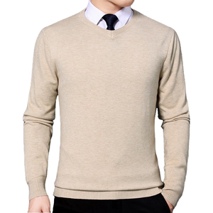 Pull en laine tricoté à col en V pour homme, couleur unie, manches longues, vêtements d'hiver - Product Image 3