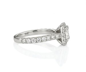 Bague de fiançailles en or blanc 14 carats avec diamant de laboratoire taille coussin E VVS Halo Pav certifié IGI, style ethnique, bague de mariage - Product Image 2