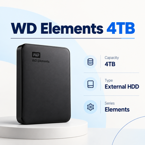 Disque dur externe Elements 4 To, 2,5 pouces, USB 3.0, portable, avec cache de 16 Mo, 5400 tr/min, coque en plastique, interface 600 Mo/s, pour utilisation sur ordinateur de bureau - Product Image 1