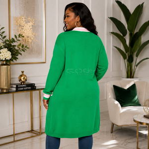 Cosh International Sorority Sisterhood Acrylic <b>Ladies</b> Green <b>Long</b> Sleeve <b>Cardigan</b> With Pink Trim And Pockets For Women - Product Image 4