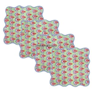 Custom Colored Cotton Fabric Scallop Napkins Customizable Square Embroidered Scallops Mix Match Indian Floral Hand <b>Block</b> Printed - Product Image 6