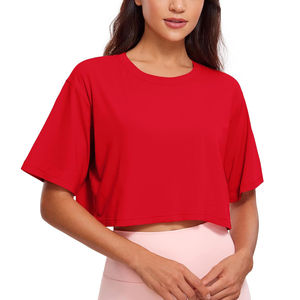 T-shirt court ajusté de haute qualité pour femmes et filles, logo personnalisé, teinture unie, respirant, écologique, style streetwear - Product Image 2