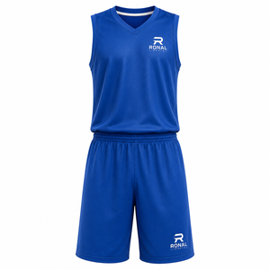 Ensemble de maillot de basket-ball RONAL bleu, débardeur sans manches avec short à taille élastique, vêtements de sport respirants pour adultes, personnalisable - Product Image 1