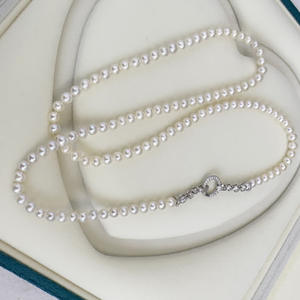 Natural 4.5-5MM Freshwater <b>Pearl</b> <b>Necklace</b> with S925 Sterling <b>Silver</b> Accessory 56cm Length Nearly Round and Almost Flawless - Product Image 4