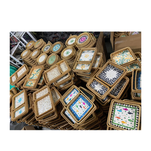 Seashell Inlaid Rattan Tray Handwoven Rattan Tray with Pearl Accents Natural Rattan Tray with Seashell Inlay - Product Image 3