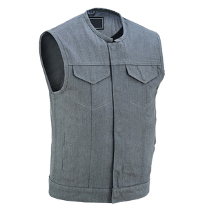 Gilet de moto en jean gris premium pour homme, sans manches, style motard, veste tactique en coton, gilet décontracté, vêtement d'extérieur tendance - Product Image 3