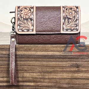 OEM ODM Luxury Tooled Floral Embossed Print Leather Clutch Hot Sale New Design Genuine Leather Credit Card Wallet for Women's - Product Image 1