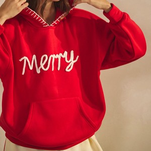 เสื้อฮู้ดปักลายสีแดงแบบยูนิเซ็กส์ ทรงโอเวอร์ไซส์ ผ้าฟลีซ มีกระเป๋าหน้า สวมใส่สบายๆ สำหรับคริสต์มาสและฤดูหนาว - Product Image 6