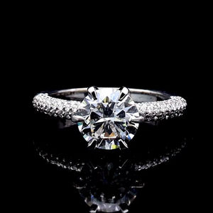 Bague de fiançailles unisexe classique AMBER JEWELS T-59 en or massif 14 carats avec diamant de laboratoire taille marquise serti à griffes et bande plaquée or 14 carats - Product Image 1