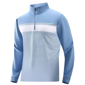 Camiseta Deportiva Casual de Manga Larga con Cierre de Cremallera, Color Azul Claro, para Hombre, Tejida en Poliéster, con Bloques de Color, de Secado Rápido - Product Image 4