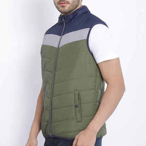 Chaleco Acolchado para Hombre, Color Verde Oliva con Rayas Azul Marino, Paneles de Poliéster en los Hombros, Sin Mangas, Cuello Acolchado, Térmico, Resistente, para Invierno - Product Image 4