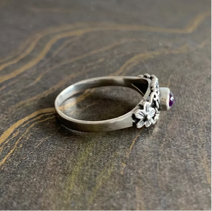 925 Sterling Silver Flower Design <b>Dainty</b> Amethyst Stone Unisex <b>Ring</b> for Daily Wear Made Jaipur Silver - Product Image 3
