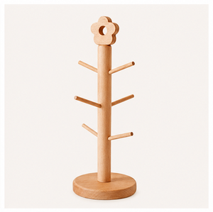 Eco-Friendly Beech Wood Mug Tree Holder With 6 Hooks Modern Nordic Flower Top Coffee Cup <b>Rack</b> For <b>Kitchen</b> Countertop <b>Storage</b> - Product Image 5