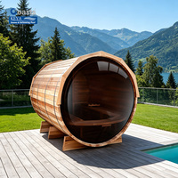 Sauna de Exterior de Cedro Rojo de Una Sola Pieza, Modelo Elite, con Terraza, Vista Panorámica Trasera, Certificación ETL, Conexión WiFi, Suministro Suizo