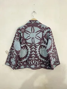 <b>Women</b> Vintage Suzani Floral Embroidered Cotton Jacket Ethnic Boho Crop <b>Coat</b> Handmade Statement Outerwear - Product Image 5