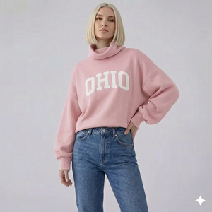 Pull col roulé oversize pour femme OHIO, manches longues, tricoté, couleur unie, pour l'automne, respirant, en coton et bambou, col montant - Product Image 1
