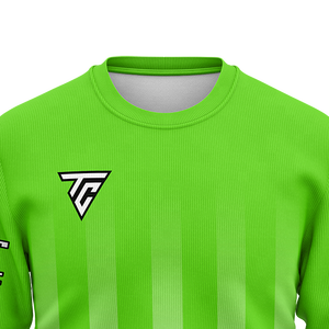 Sweat-shirt à col rond rayé vert fluo et blanc pour homme, avec logo personnalisé imprimé sur la manche, pull d'entraînement pour équipe, vêtements d'hiver en gros - Product Image 4