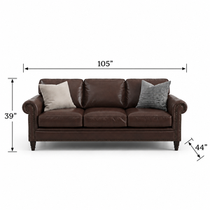 Canapé Chesterfield vintage de luxe en cuir marron, canapé classique 3 places avec garniture à clous pour salon ou bureau - Product Image 2