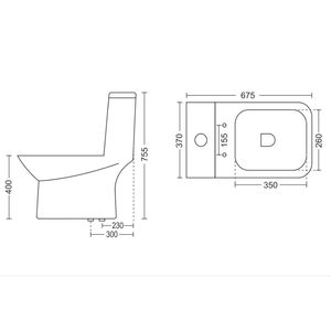 Inodoro de esquina de una pieza, moderno y asequible, de porcelana blanca, 675x370x755mm, para uso en construcción comercial. - Product Image 6