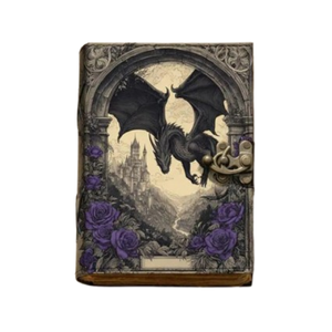 Diario de cuero con estampado de dragón, libro pagano de fantasía oscura, papel con borde deshilachado antiguo, hechizo oculto hecho a mano, tapa dura - Product Image 1