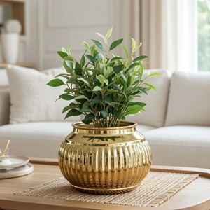 Vase de table fait main, design côtelé, bol décoratif traditionnel 17cm x 12cm - Product Image 3