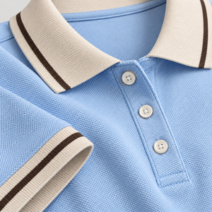 Polo de Manga Corta Azul Claro para Mujer con Ribete Crema, Estilo Preppy, Algodón Piqué, Corte Regular - Product Image 5