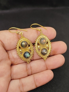 Bohemian Natural Stone Bead Hoop Earring Vintage Luxury Gold Plated Gemstone Statement Hoop Earrings Handmade Brass Jewelry - Product Image 2