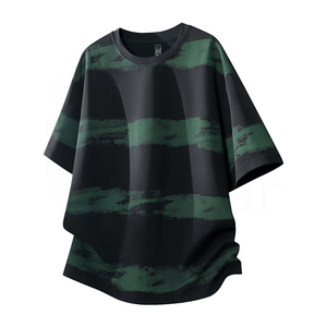 Men's Oversized Striped <b>Knitted</b> T-Shirt Short Sleeve O-Neck Casual Breathable Design Black Green Pattern Regular Fit - Product Image 1