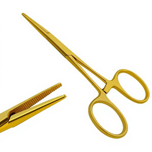 Pinces à moustiques Halstead Premium, droites, manche doré, 5 pouces, pinces hémostatiques autobloquantes en carbure de tungstène et acier inoxydable, chirurgicales - Product Image 1