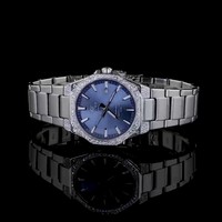 Montre unisexe de luxe avec diamants naturels, boîtier en acier inoxydable, verre bleu, mouvement mécanique automatique ETA, réserve de marche, 18 mm