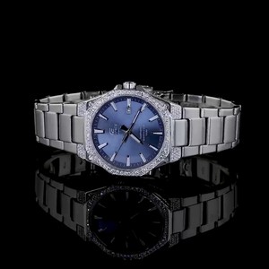 Montre unisexe de luxe avec diamants naturels, boîtier en acier inoxydable, cadran en verre bleu, mouvement mécanique automatique ETA, réserve de marche, 38 mm - Product Image 3