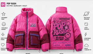 Custom Pop Rush Quilted <b>Jacket</b> Hot <b>Pink</b> Burgundy Violet Statement Print Bold Back Artwork Winter Puffer Coat Women's Streetwear - Product Image 4