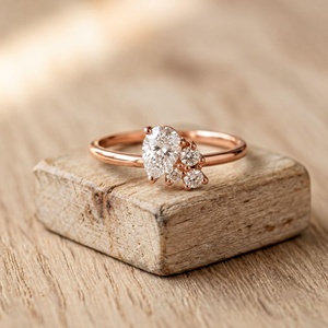 Bague solitaire en or massif 9K 10K 14K 18K avec diamant de laboratoire taille poire en cluster 0,55 carat total, bande à bulles, pour mariage, fête ou cadeau - Product Image 2