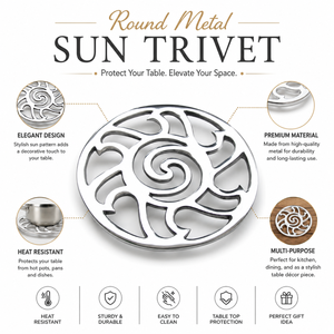 Round Metal Sun Trivet | Heat Resistant Hot Pot <b>Stand</b> Table Protector | Decorative Kitchen Dining Cookware Holder Home Table - Product Image 5