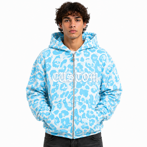 Trendy Skull Camo Hoodies For <b>Men</b> Custom Full Zip 100% Cotton Oversized Graphic Zip-Up Streetwear Winter <b>Pullover</b> OEM Wholesale - Product Image 1