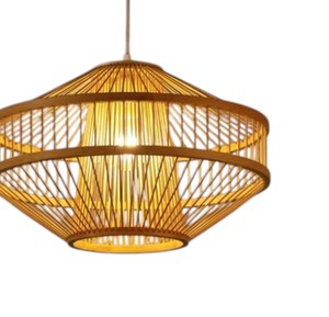 Lustre suspendu moderne en fibre naturelle tressée, abat-jour en bambou de designer exquis, luminaire de plafond pour la maison - Product Image 4